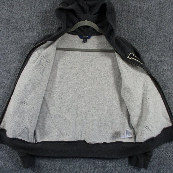 Polo Ralph Lauren Sweater Boys Large Gray Spell Out Full Zip Hoodie Outdoors - Picture 7 of 15